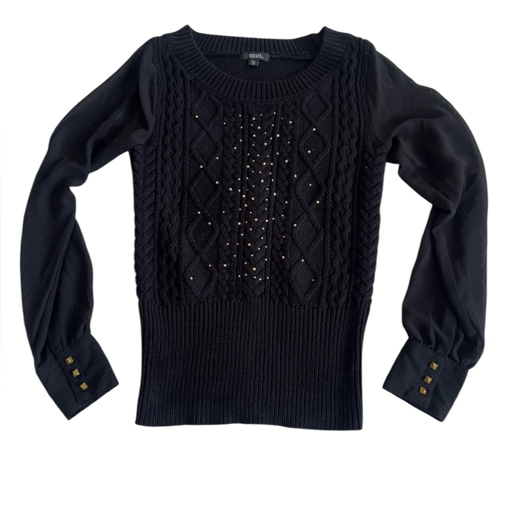 XOXO Black Mixed Media Sweater with‎ Stud Details (Size S)